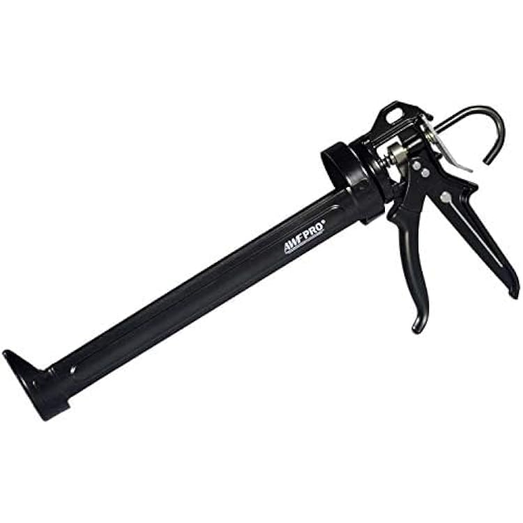 AWF PRO Heavy Duty Caulk Gun, 18:1 Thrust Ratio, Steel Frame Construction, Rotating Barrel, Ladder Hook, Puncture Tool & No Drip Pressure Release Tab, 29 oz Caulking Gun