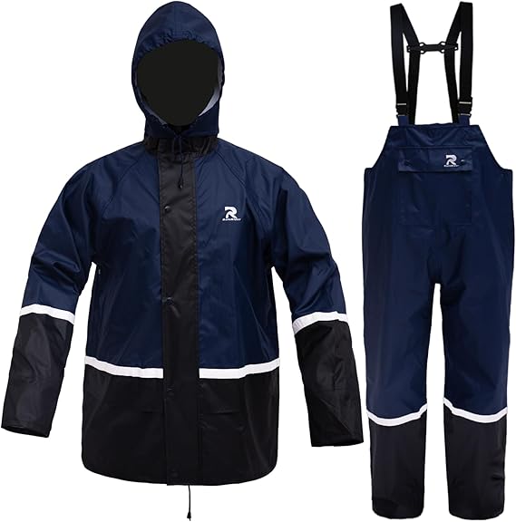 Rain Suits for Men Waterproof High Visibility Rain Gear Lightweight Rain Jacket with Bib Overalls Fishing Farming Golf