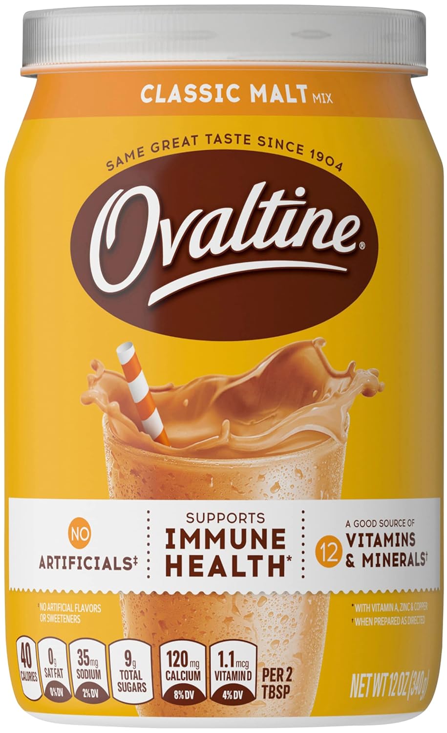 NESTLE OVALTINE Chocolate Malt Mix, 12 oz. Canister Easy to Prepare Fortified Malt Beverage